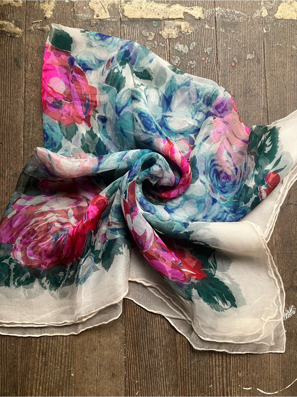 Sheer floral silk scarf